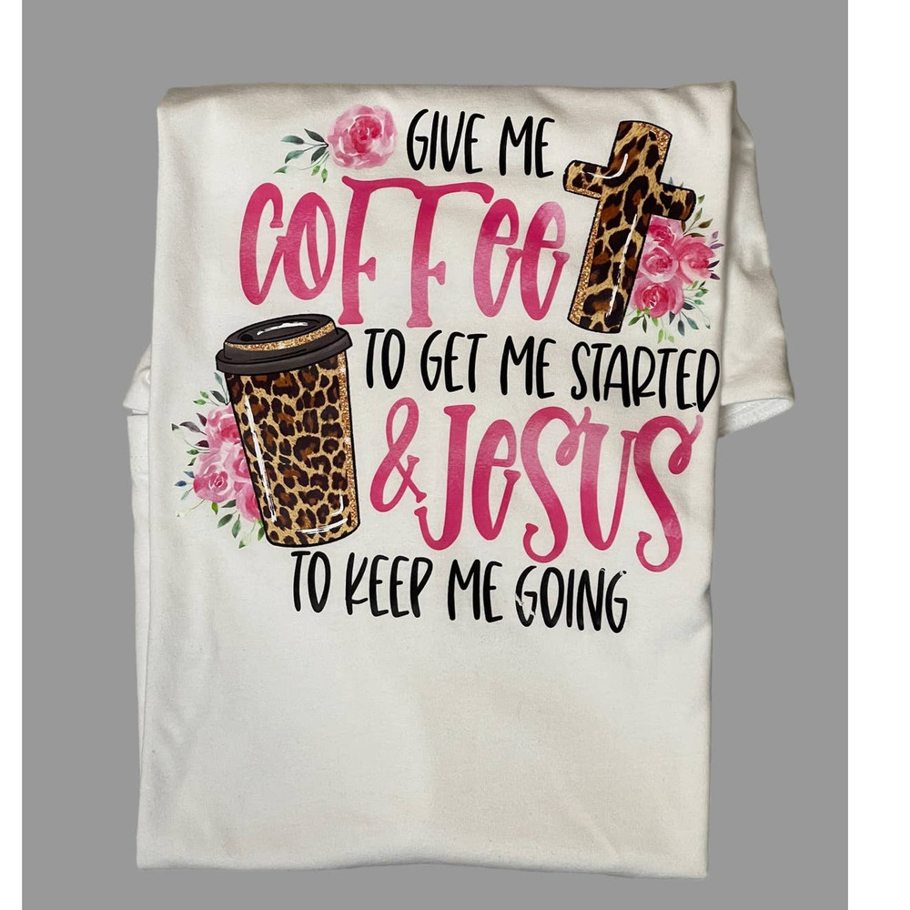GIVE ME COFFEE‎ & JESUS Custom T-Shirt Adult Unisex Large Christian Blessed